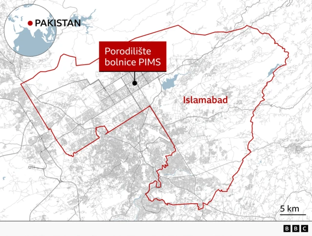 mapa Islamabada sa lokacijom porodilišta