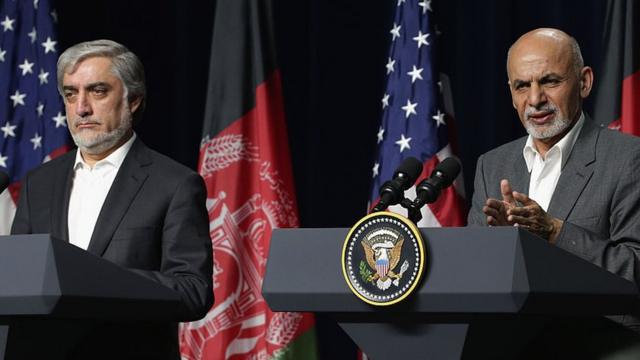 Afghan leaders President Ghani, right, and Abdullah Abdullah