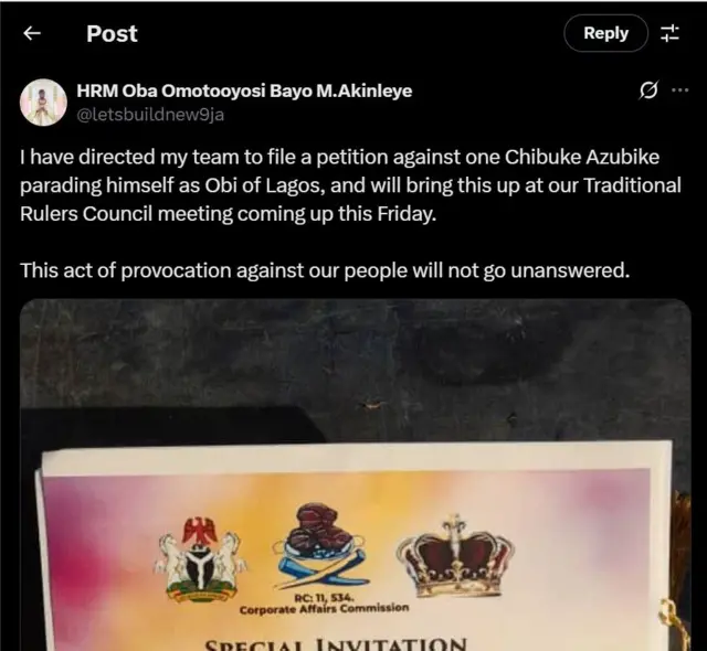 Ọrọ ti Ọba Olukosi Ikosi Ijesa kọ soju opo X rẹ