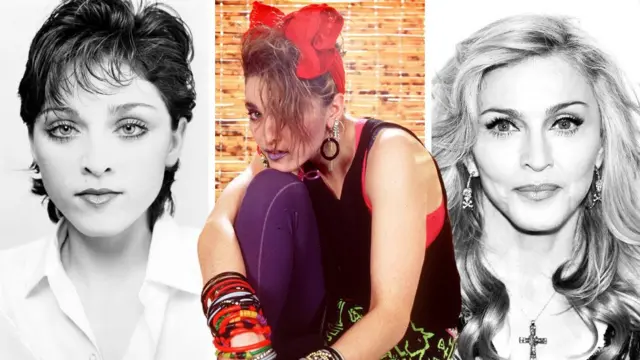 Des photos de la chanteuse Madonna à différents moments de sa vie.
