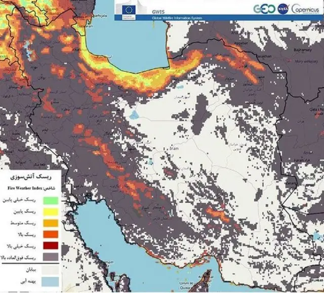 خبرگزاری مهر نقشه سازمان فضایی ایران درباره خطر آتش‌سوزی در روز سیزدهم خرداد را منتشر کرد