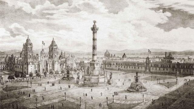 Ilustración de una columna en el Zócalo de Ciudad de México