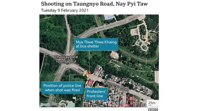 တောင်ညိုလမ်းက ပစ်ခတ်မှုဖြစ်ခဲ့ရာနေရာ