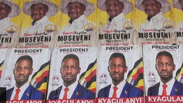 Affiche opposant les deux candidats Museveni et Bobi Wine.