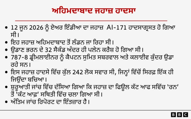 ਅਹਿਮਦਾਬਾਦ ਜਹਾਜ਼ ਹਾਦਸੇ ਬਾਰੇ ਸੰਖੇਪ ਜਾਣਕਾਰੀ 