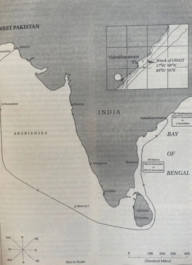 ఘాజీ విశాఖపట్టణం చేరిన మార్గం