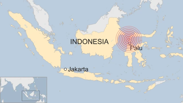 Mapa da área atingida pelo terremoto e tsunami