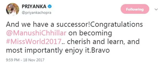 प्रियंका चोपड़ा का ट्वीट