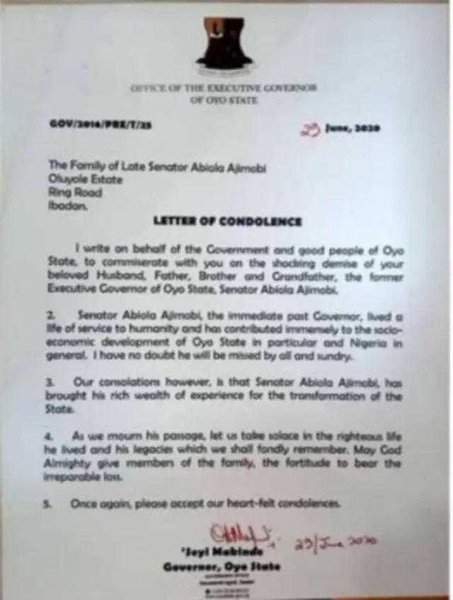 Lẹta ibanikẹdun ti Makinde kọ si ẹbi Ajimọbi