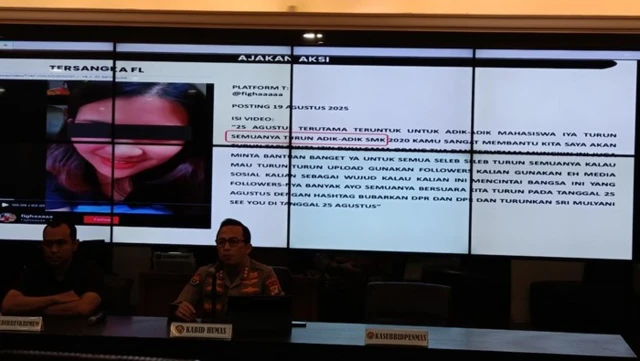 Polisi menetapkan Figha Lesmana sebagai tersangka buntut konten ajakan ke para pelajar untuk demo. 