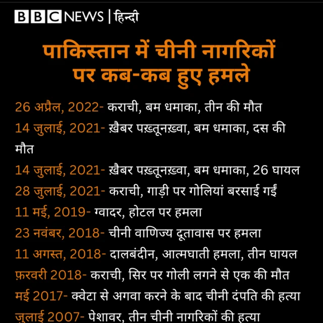 पाकिस्तान में चीनी नागरिक कब-कब निशाना बनाए गए