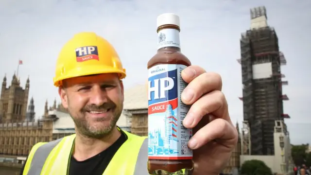 HP Sauce announces its first change to its iconic label in 123 years and features the scaffolding around the Elizabeth Tower, home to the bell "Big Ben"