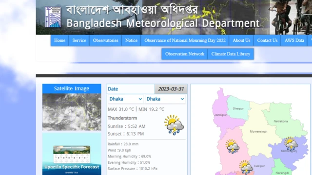 বাংলাদেশ আবহাওয়া অধিদপ্তরের ওয়েবসাইটের পূর্বাভাস