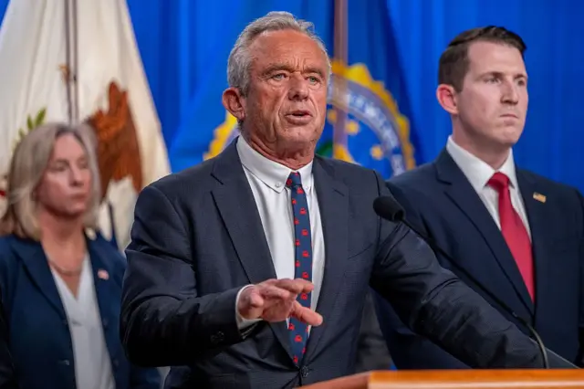 Health Secretary Robert F Kennedy Jr speaks during a news conference in June