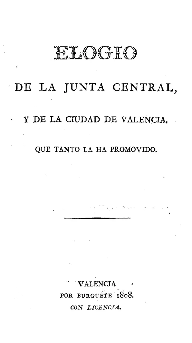A capa de um livro de 1808 elogiando as juntas
