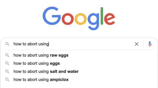 Google arama motorunda "nasıl çocuk düşürülür" sorusunu yazanların karşılaştığı önerilerden bazıları: Çiğ yumurta, yumurta, tuz ve su, Ampiclox ilacı