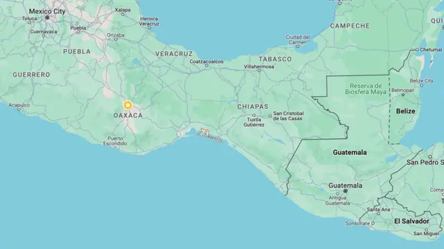 遗体是在墨西哥西南海滩(红点处)被发现