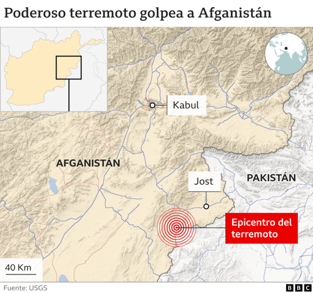Mapa del terremoto en Afganistán