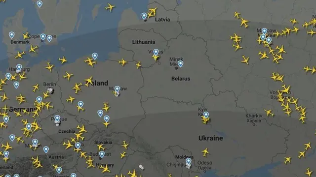 Flightradar map showing Belarus