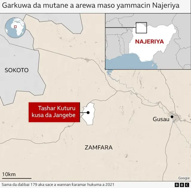 Taswirar jihar Zamfara da ke nuna inda aka sace mutane a ƙaramar hukumar Talatar Mafara