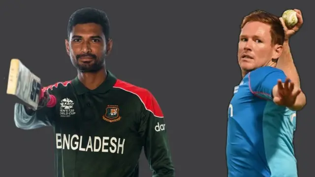 বাংলাদেশ দলের অধিনায়ক মাহমুদুল্লাহ রিয়াদ (বাঁয়ে) এবং ইংল্যান্ড দেলর অধিনায়ক ইয়ন মরগান