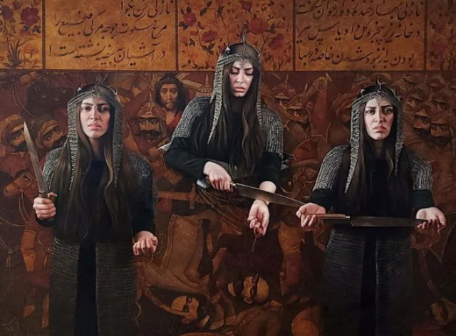 تصویرسازی سه زن با پسزمینه عاشورا