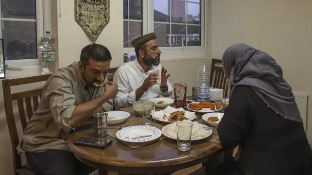 A family in London having an iftar supper during lockdown, 2020