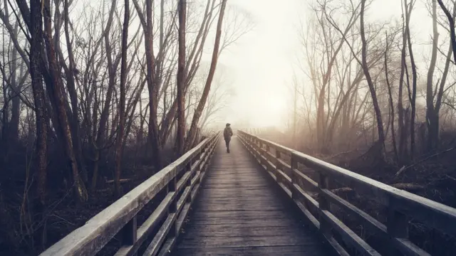 Mujer desapareciendo en la neblina