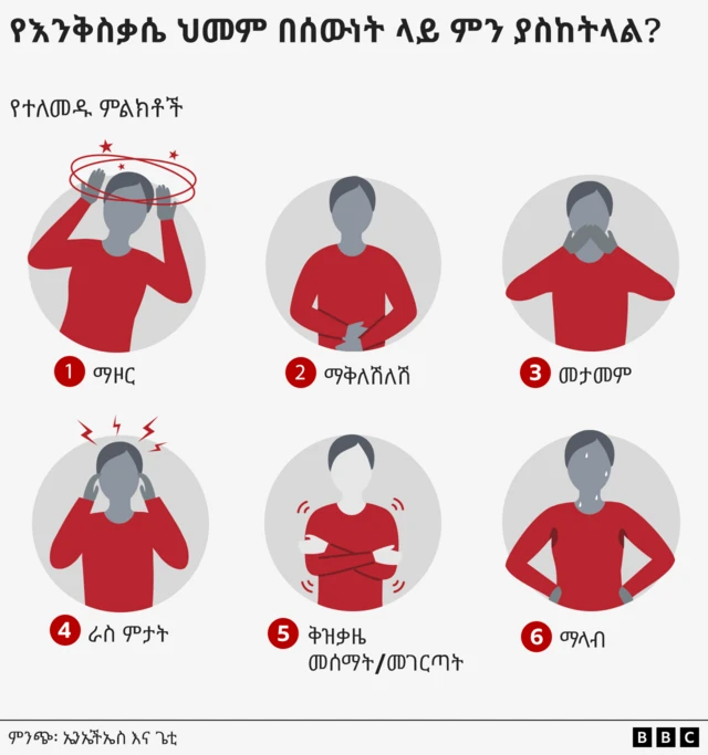 የሚከሰቱ የሕመም ዓይነቶችን የሚያሳይ ምስል