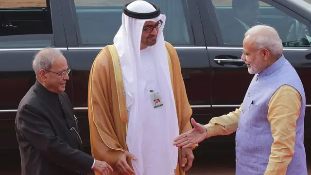 शेख़ मोहम्मद बिन ज़ायेद, प्रणव मुखर्जी और नरेंद्र मोदी