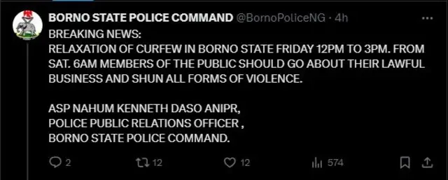 Screenshot from Borno police tweet