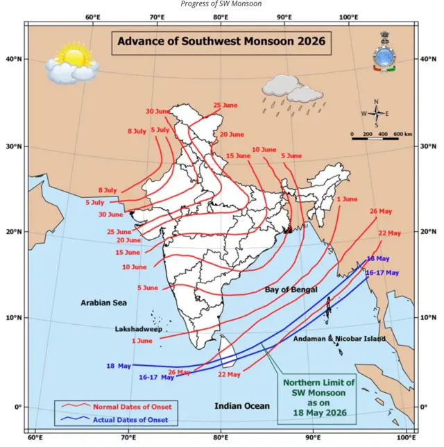 18 मे 2026 पर्यंत मान्सूनचा प्रवास