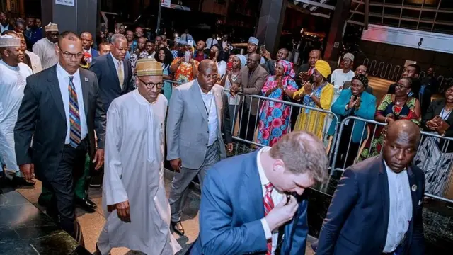 Nigeria President Buhari dey waka enter di 72nd UN General Assembly