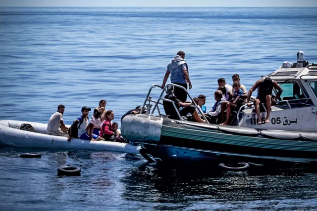 The Tunisian coast guard's speed boat seizes yet another vessel. This time an inflatable dinghy