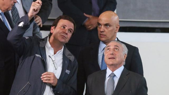 Eduardo Paes, Michel Temer e Alexandre de Moraes em visita ao Parque Olímpico