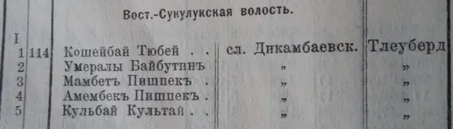 1916-жылы Санкт-Петербургда басылып чыккан «Материалы по обследованию туземного и старожильческого хозяйства в Семиреченской области» (Пишпекский уезд Т.VII) аттуу китептеги Мамбет Пишпек жана Аманбек Пишпектер жөнүндөгү маалыматтын сүрөтү.