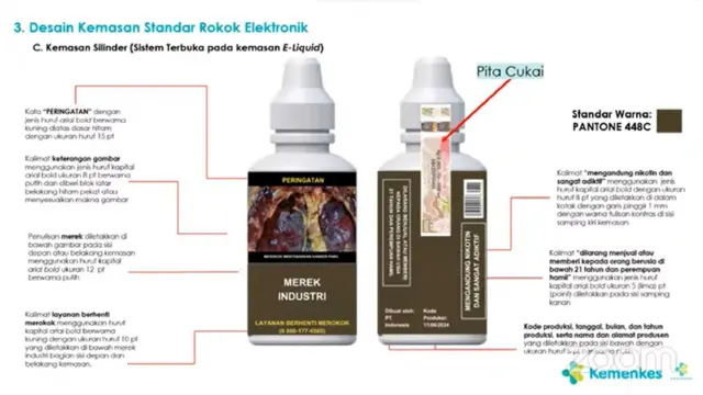 Rencana kemasan isi ulang cairan nikotin rokok elektronik standar.