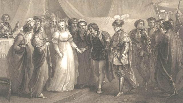"Принцессу Екатерину Валуа представляют королю Генриху V", гравюра конца XVIII века,