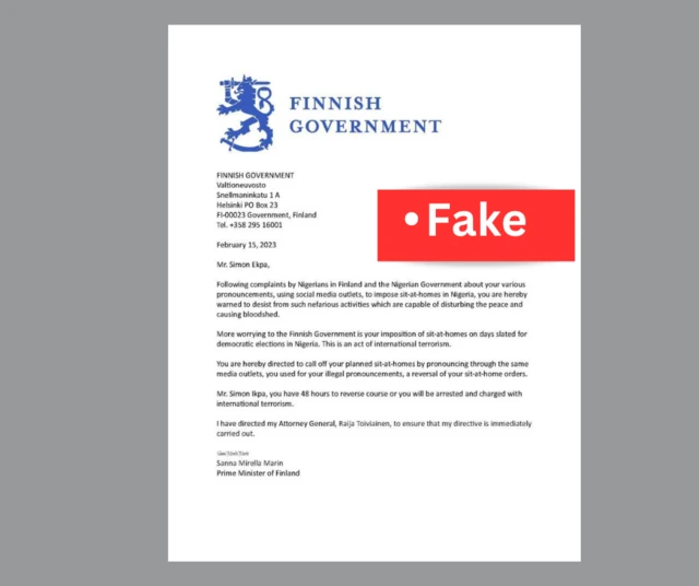 Akwụkwọ ozi adigborja a sị si n'aka Gọọmenti Finland