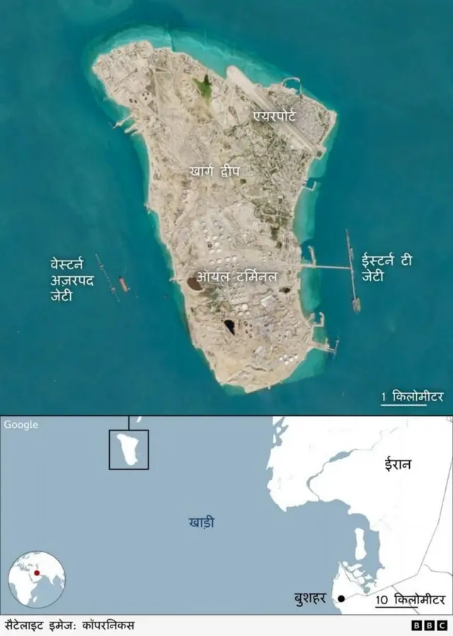 खार्ग द्वीपक का नक्शा