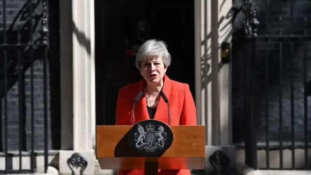 Theresa May, primera ministra del Reino Unido en una comparencencia en mayo.