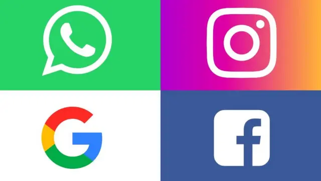 Logos do Whatsapp, do Instagram, do Google e do Facebook