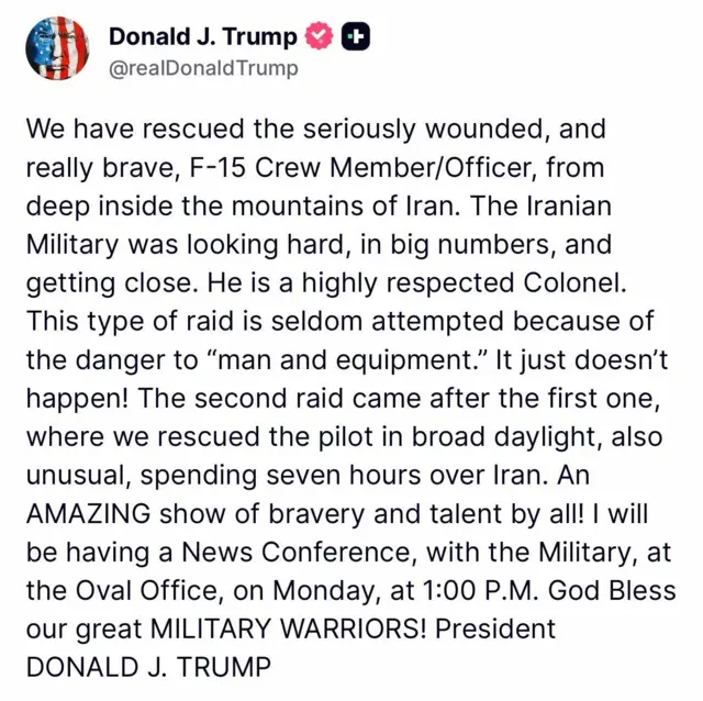 امریکی صدر ڈونلڈ ٹرمپ کی سوشل میڈیا پوسٹ