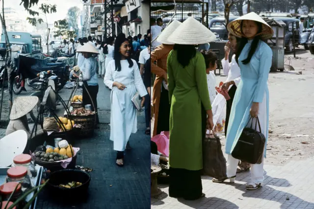 Nữ sinh Sài Gòn năm 1970 (trái) và năm 1972