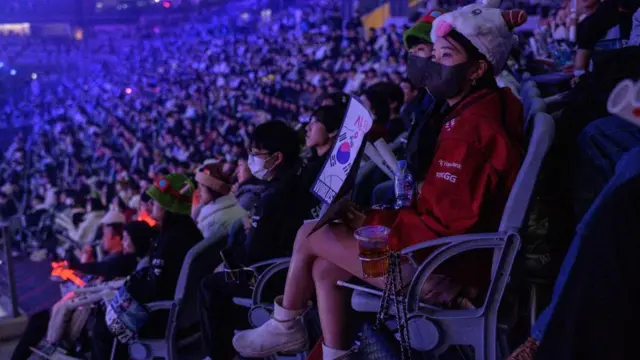 一场电竞比赛看台上的粉丝 