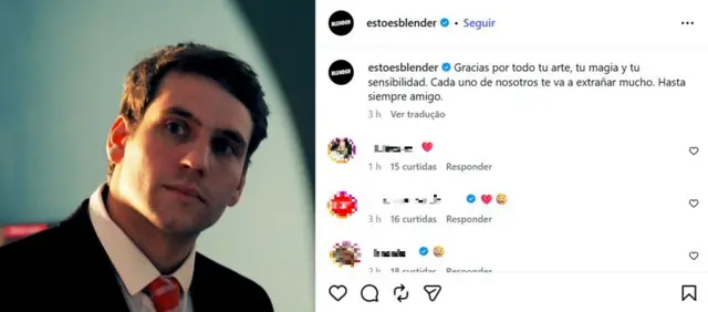 Post da página do Instagram do streaming argentino Blender