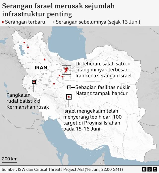 peta lokasi serangan di Iran