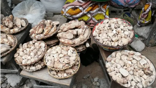 Des ignames séchées qui permettent de produire la farine.