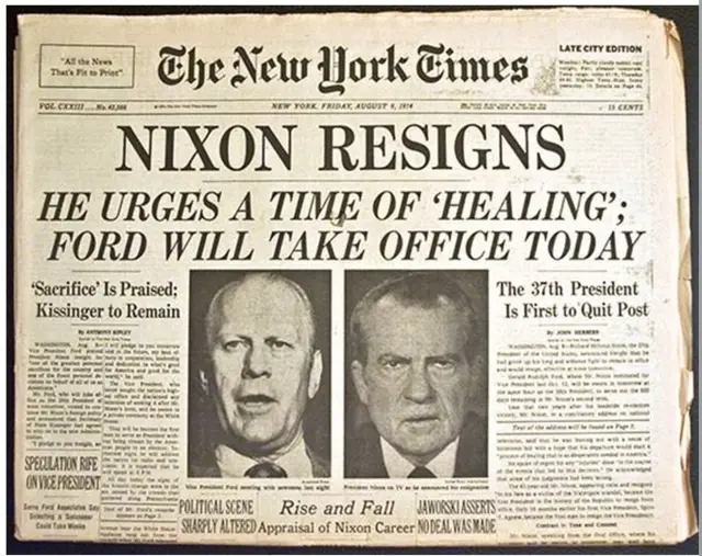 《纽约时报》1974年8月9日头版：尼克松辞职. © New York Times Co