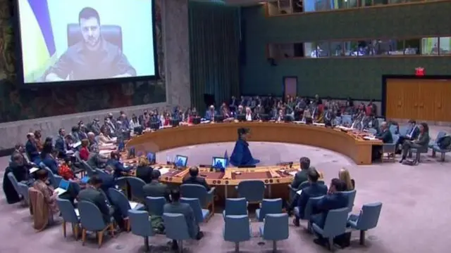 Presiden Zelensky dalam pidato di Dewan Keamanan PBB.